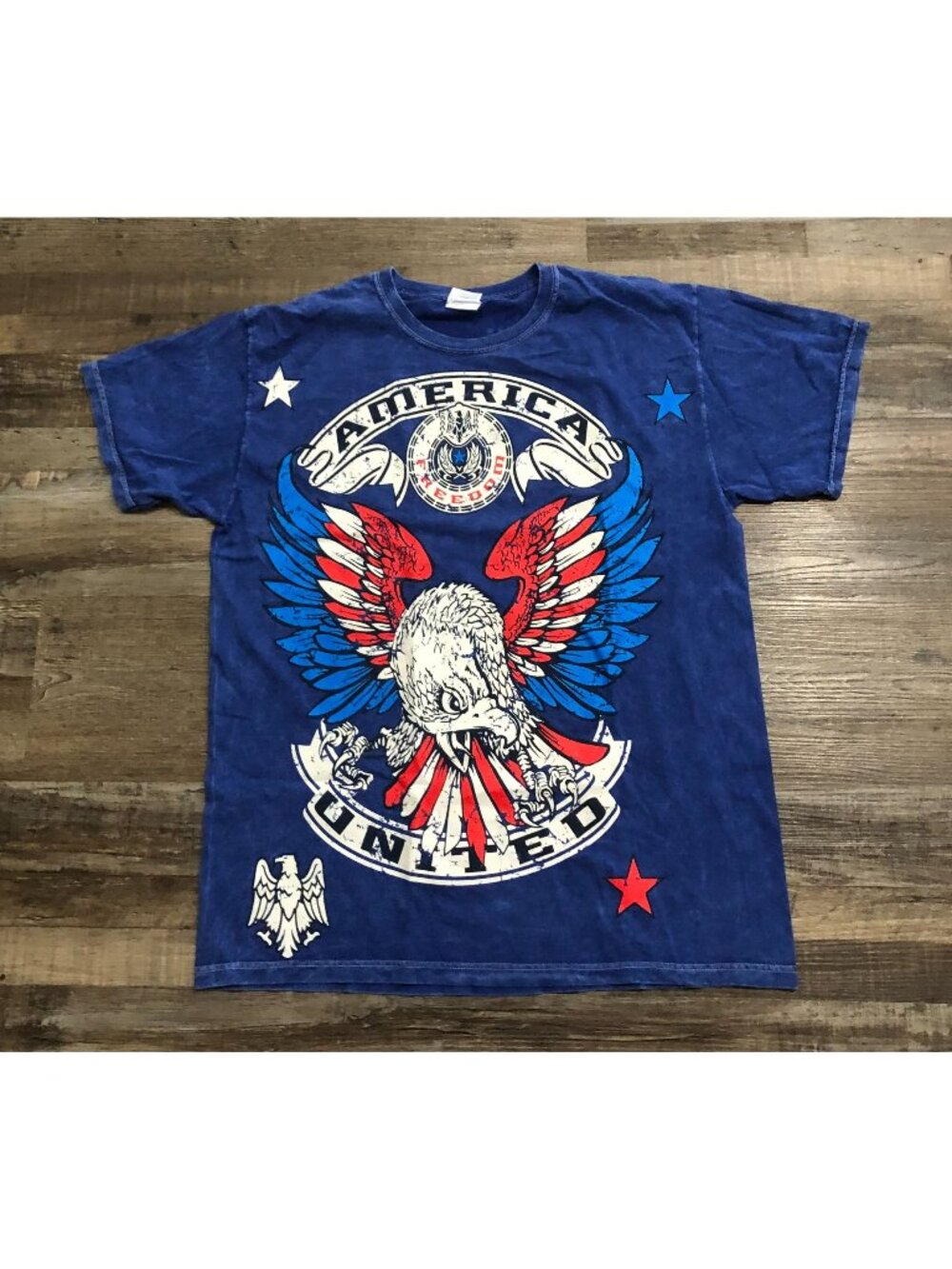 America United Freedom Double Sided Mens Large Blue Eagle Graphic T Shirt